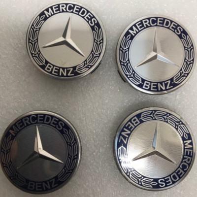 4PC Mercedes 75MM Classic Dark Blue Wheel Center Hub Caps AMG Wreath ...