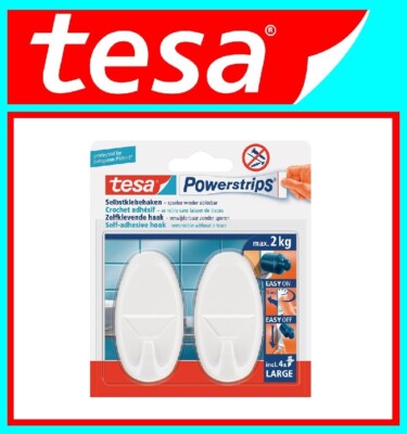 TESA Deko Haken Powerstrips  58013 Größe L (70x37 mm) oval weiß 2 Haken/4 Strips