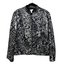 Chico's Womans Blazer Stand Collar Black Silver Snap Buttons Pockets Lined Sz 2 