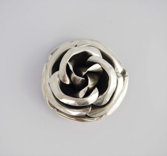 VTG Native American John Chavez sterling silver 3D rose flower pin pendant