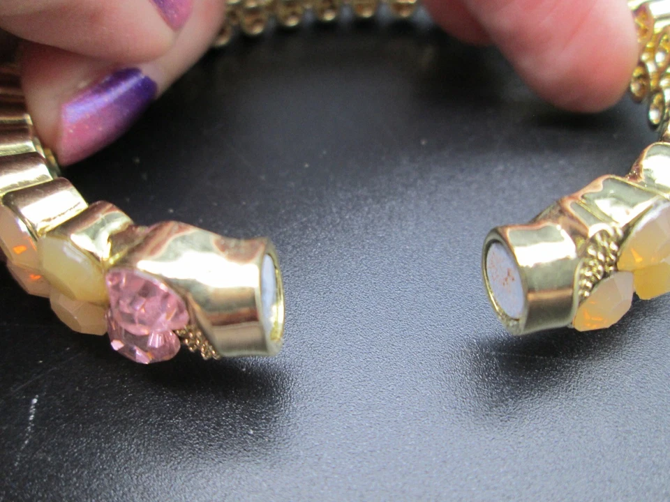 Brazalete Brazalete Bisagra Magnética Cristal Rosa Rubí Stella De Colección Estate Classy Foto 3 de 4