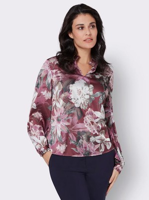 Bluse rot 46 Creation L Damen Bluse mit Blumendruck Satin-Qualität 1.817