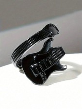 Black Open Ring Guitar Design Vintage Rock Music Men's Jewelry One Size