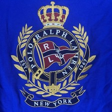 Polo Ralph Lauren New York 1967 Crest Emblem Logo Blue Graphic Polo-Boys L 14/16