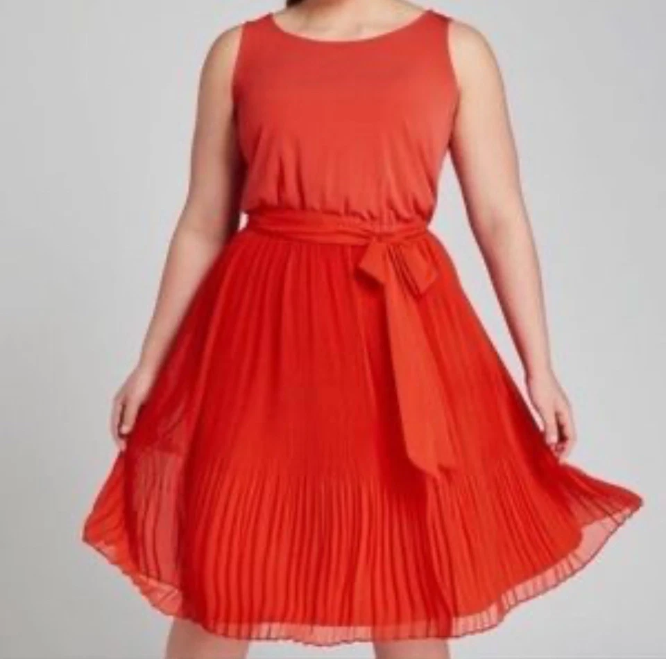 Vestido midi plisado naranja rojo WHBM para mujer White House Black Market talla 6 Foto 4 de 4