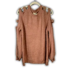 Easel Women's S M Blush Pink Sweater Pearl Balletcore Fuzzy Coquette