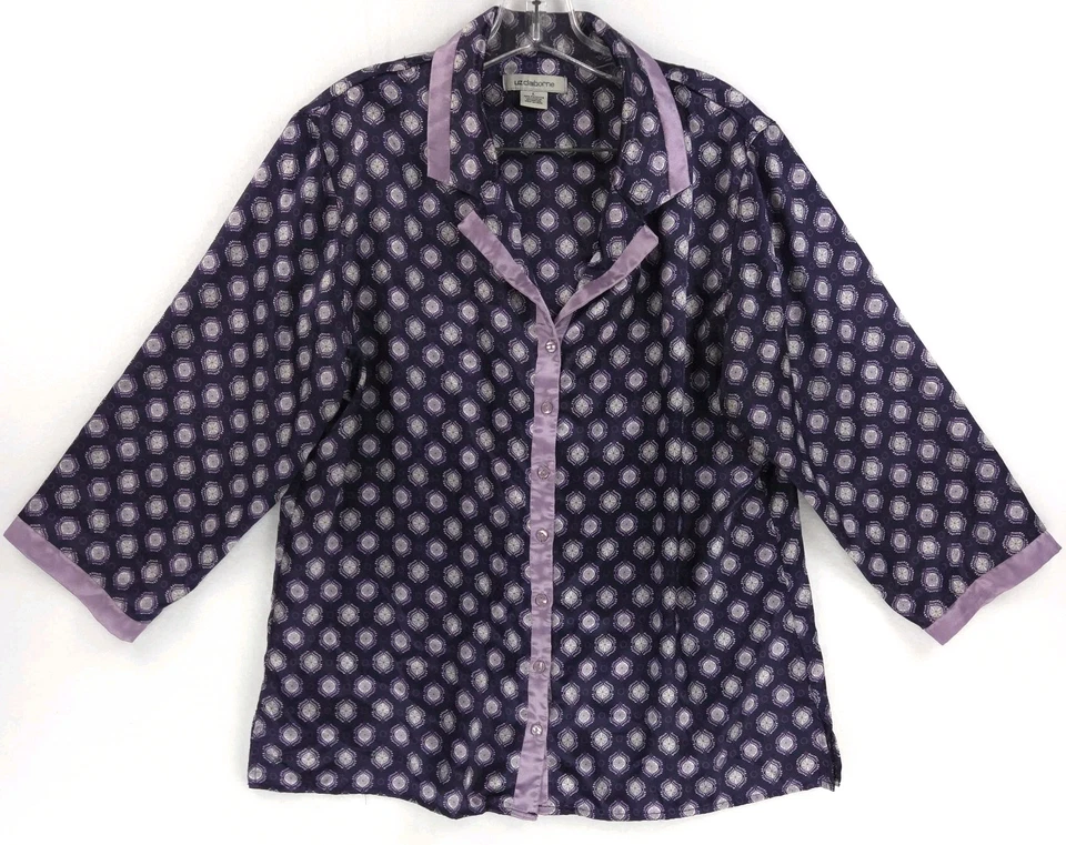 Liz Claiborne 2 шт. фиолетовый белый в горошек PJ комплект sz большой (14/16) кнопка спереди - Изображение 2 из 4