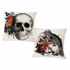  Skull Halloween Throw Pillow Covers 18x18 18" x 18" (Pack of 2) Black Orange