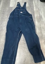 Mens Round House Blue Denim Overalls Made In USA 100 Cotton Workwear Size 46X30