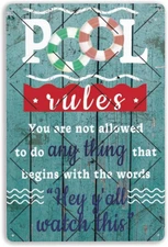 Pool Signs Pool Rules Metal Tin Sign for outside Indoor/Outdoor Beach Backyard M