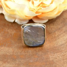 Natural Labradorite 925 Sterling Silver Handmade Cushion Ring Gift For Him
