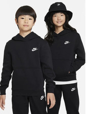 Nike Sportswear Club Fleece Pullover Older Kids Unisex Black Hoodie Size Large