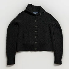 Ralph Lauren Wool Cashmere Cable Knit Button Cardigan Black Women’s XL Hong Kong