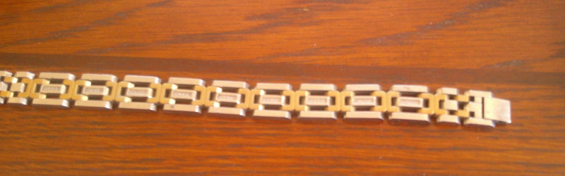 Man's Men's Two Tone Stainless Steel Panel Bracelet with Crystal Stones