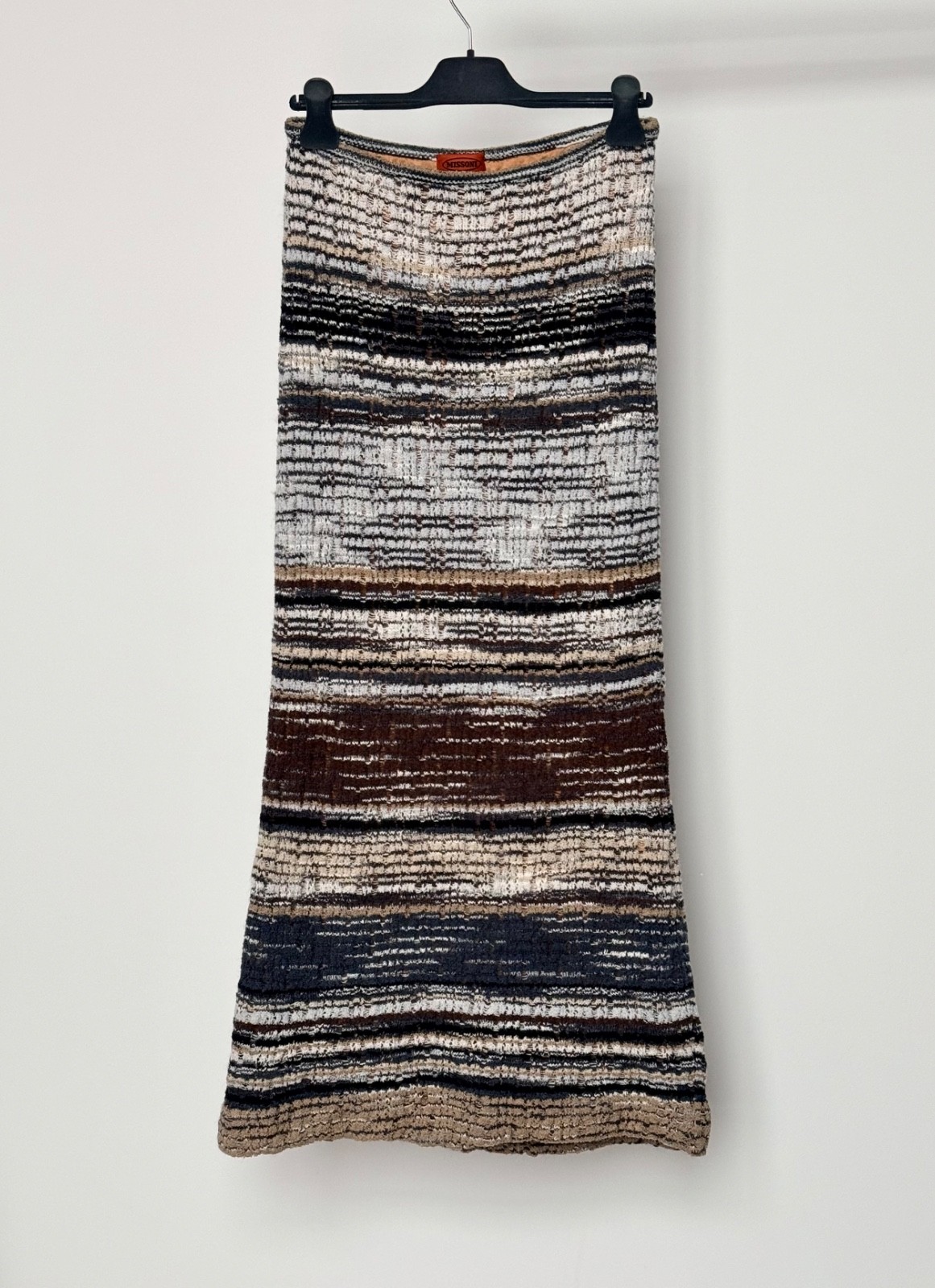 MISSONI Long Skirt Striped Pattern Wool Mix Knit Size IT 48 Womens Multicolor