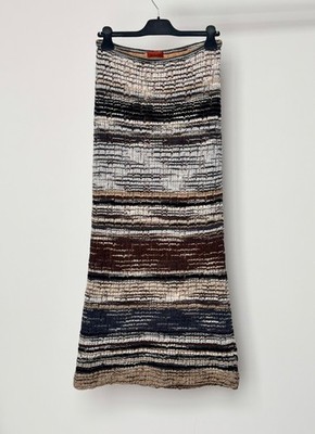 MISSONI Langer Rock Streifenmuster Wollmix Strick Größe IT 48 Damen Mehrfarbig
