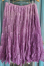 VTG Crochet Skirt Cotton Very Full Purple/Lavender Size Adjustable Elastic OOTK
