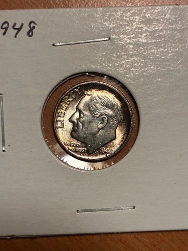 1948 Roosevelt Dime - Gentle toning from an old album - $1.99 Shipping