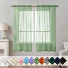 Sheer Curtains 63 inch Length 2 Panels Set for W 40" x L 63"  Pair Sage Green