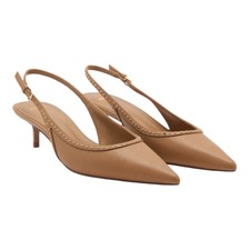 NEW Mango Pointed Toe Kitten Heel Stud Detail Med Brown Women Size 38/ 7.5