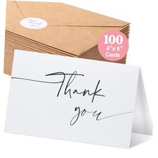 Thank You Cards with Kraft Envelopes  Stickers 4x6 Inch White 100 Pieces