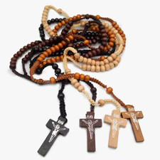 Collana rosario in legno ✝️ ciondolo croce INRI • catena di preghiera 45 cm •...