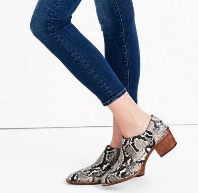 Madewell Sonia Low Chelsea Boot Snake Print Leather Ankle Bootie Size 8