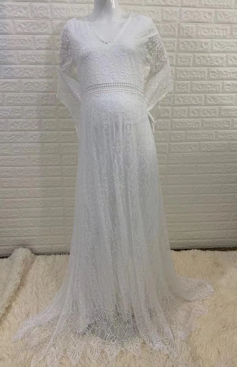 slim fit dress slacks White Lace Mock Neck Long Sleeve Maternity Maxi Dress – PinkBlush main image 1