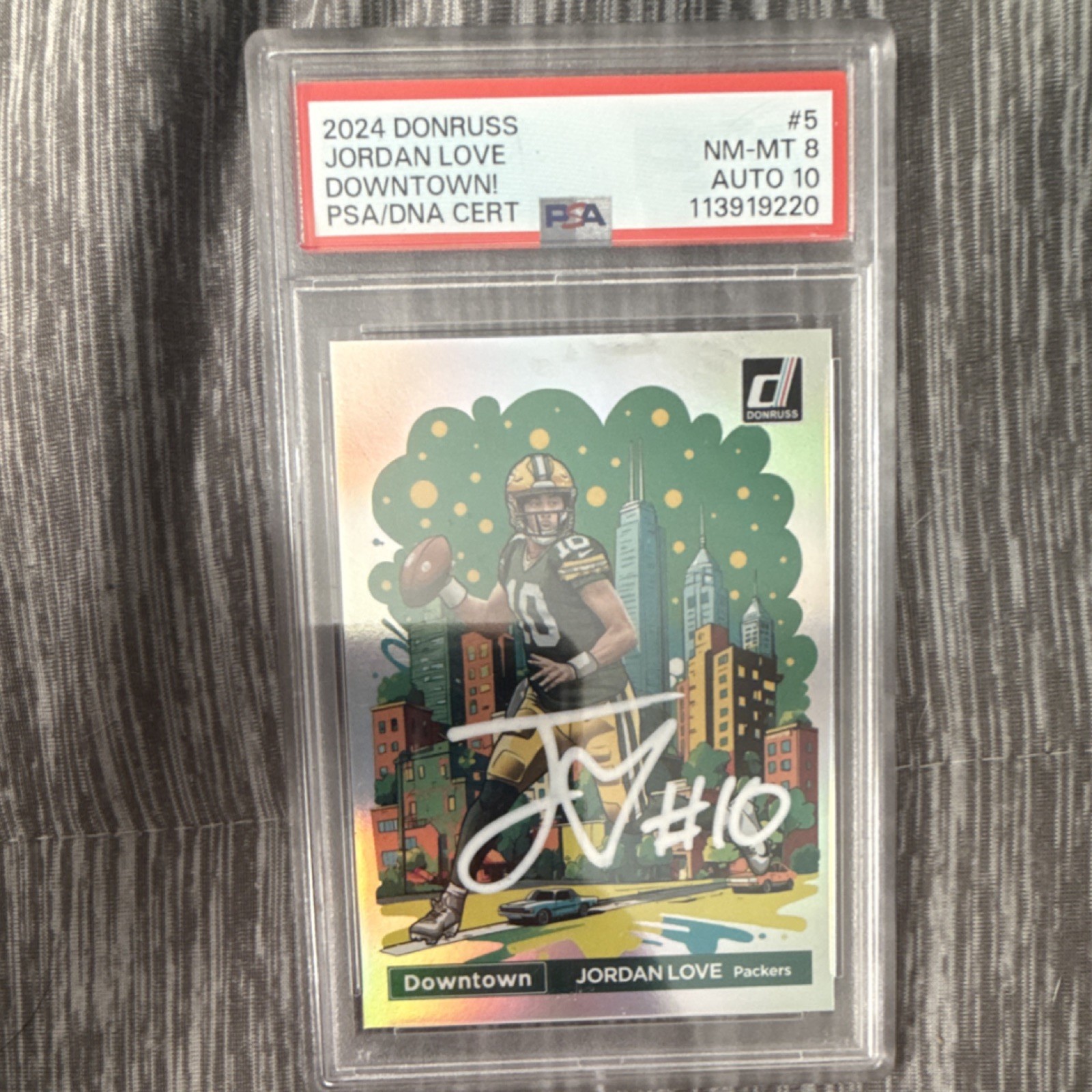 2024 Panini Donruss Downtown Jordan Love Packers #5 Autographed PSA 8 Auto 10