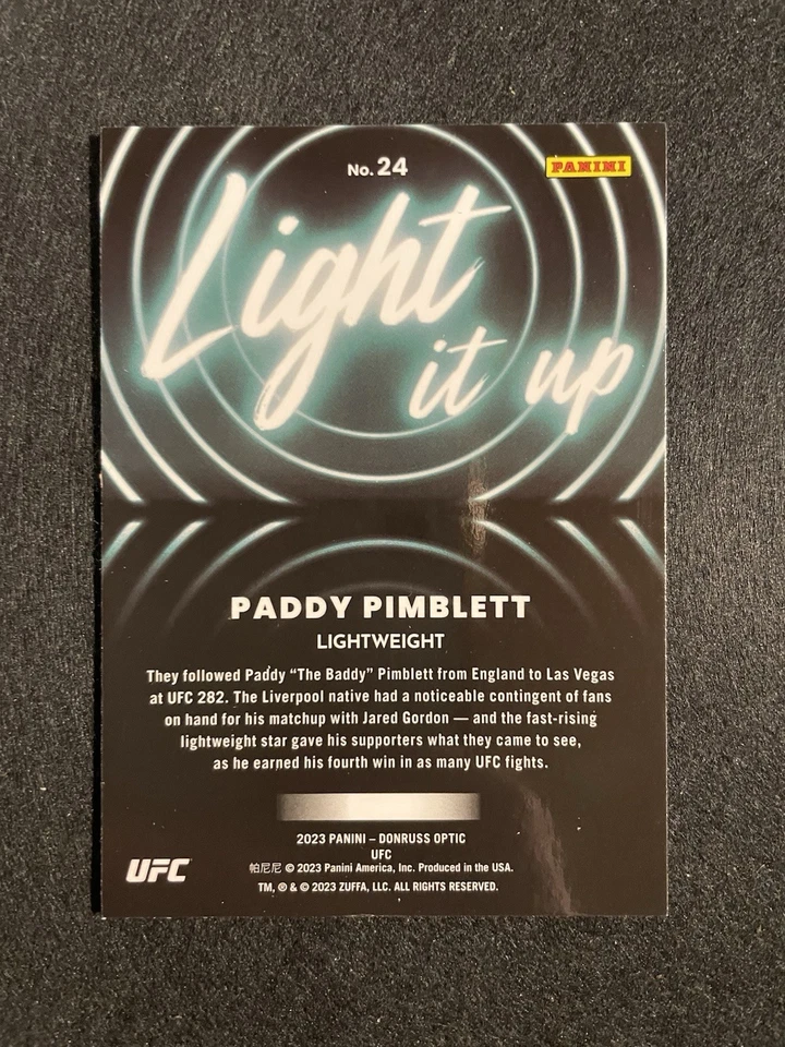 2023 #24 Paddy Pimblett Panini Donruss Optic UFC Light it Up - Image 2 of 4
