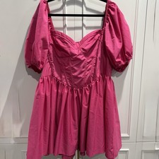 Shein Curve 3XL Women’s Puff Sleeve Tiered Faux Corset Hot Pink Dress EUC