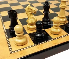 4 Qn BLACK Supreme Knight 3 3/4 King Staunton Wood Chess Set Gloss Walnut Board