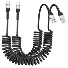 Coiled USB C Cable 2 Pack 3FT, USB A to USB C Car Charger Cable for 2black