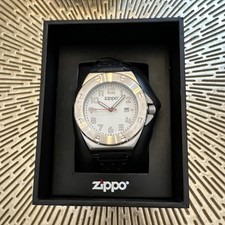 Zippo Stainless Steel White Dial Date 50M Analog Black Leather Strap Watch