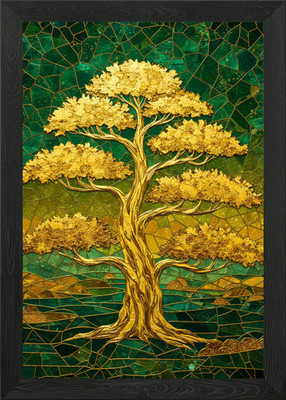 Golden Tree Mosaik gerahmtes Wandbild Poster Leinwanddruck Bild