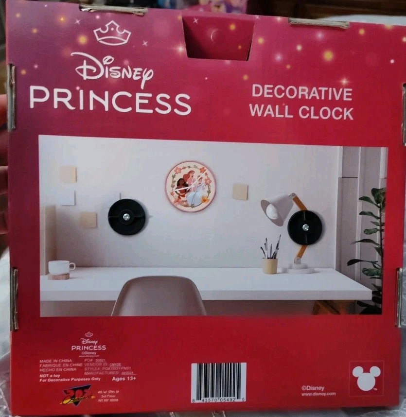 "Reloj de Pared Redondo Decorativo Princesa Disney Rosa Habitación Niñas 10"" Funciona con Pilas" Foto 2 de 3