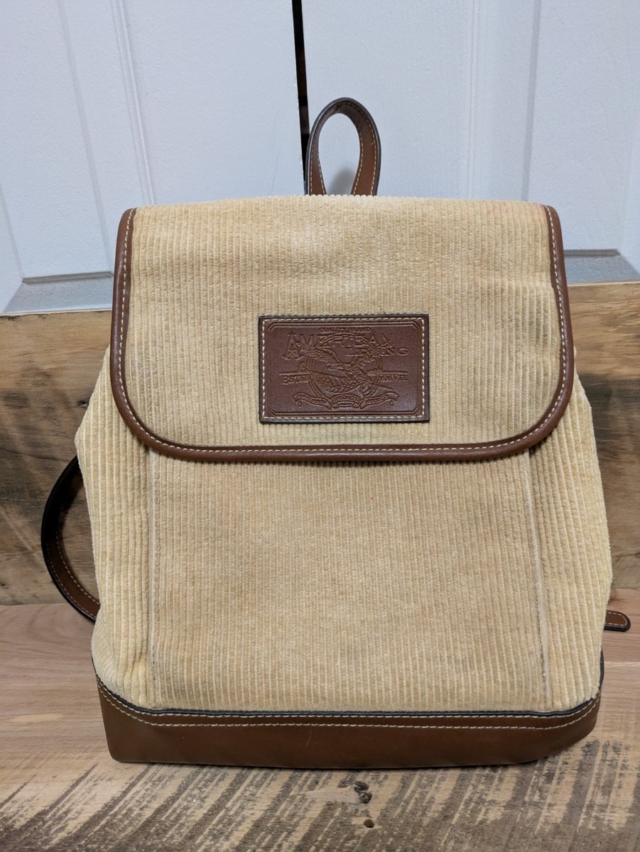 Vintage American Living Corduroy/Leather Backpack Bag Purse  display picture 1