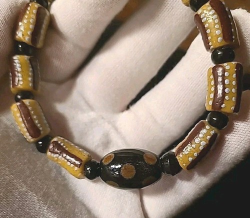2 Tribal Bracelets Sz8, Brown, Khaki Gold & White, Bone Beads Double Cord - Picture 8 of 8