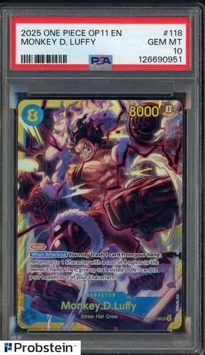 2025 One Piece OP11 EN #118 Monkey D Luffy PSA 10 GEM MINT