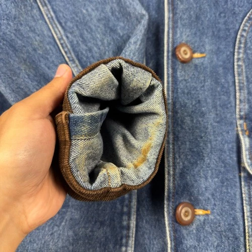 Vintage 90s Eddie Bauer Denim Jacket Mens L Chore Barn Coat Corduroy Collar image 5