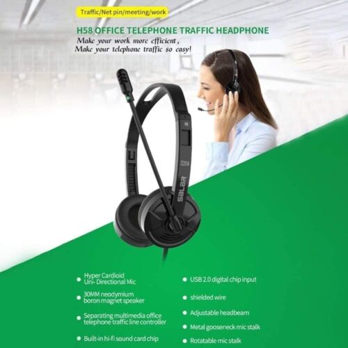 Noise-Cancelling Corded Dual-Ear Stereo Headset With Mic Microphone Office Game - Picture 5 of 7