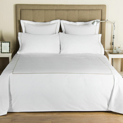 250 $ NEU Frette 1 Bourdon 2-TEILIGES SET Kissenbezüge weiß Sepia beige Naht KÖNIG PAAR - Bild 4 von 13