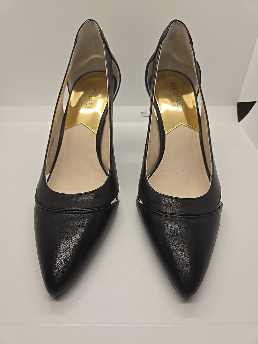 Michael Kors Hamilton Leather Shoes Size 8M MK Logo Black Padlock Pumps  Heels