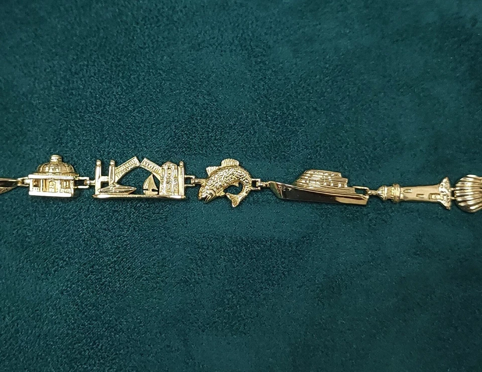 14kt Yellow Gold Boat Life Nautical Charm Bracelet 7" 11.5 Grams - Image 3 of 4