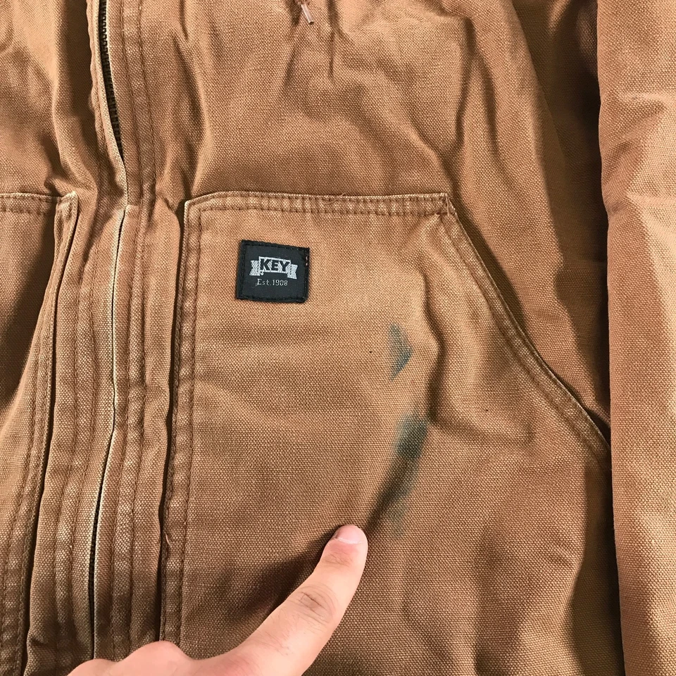 Abrigo Chaqueta KEY Barn Para Hombre Pequeño Marrón Pato Lona Con Capucha Trabajo Tareas Aislado Foto 2 de 4