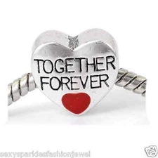 Together Forever Love  Heart Charm Bead For Snake Chain Charm Bracelet