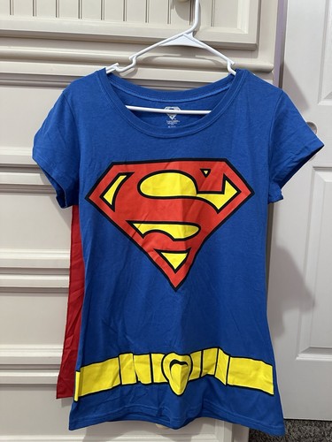 Superman Womens Shirt Size Extra Large 15/17 Detachable Cape Blue Red DC Comics