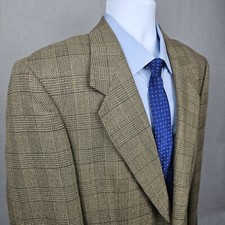 Stafford Wool Glen Plaid Blazer Men's 42 Regular Beige Brown Ventless 2 Button