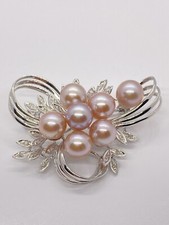 BJC samuel benham 14k white gold diamond and pink/ peach pearl brooch