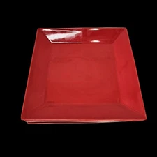 Macys Cellar Whiteware Oven Safe Set of 4 Square Dinner Plates 11.5" Red Ceramic